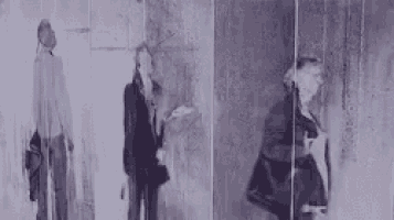 a black and white painting of a woman walking in the rain .