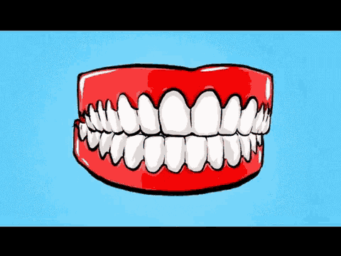 a cartoon drawing of a person 's teeth with a blue background