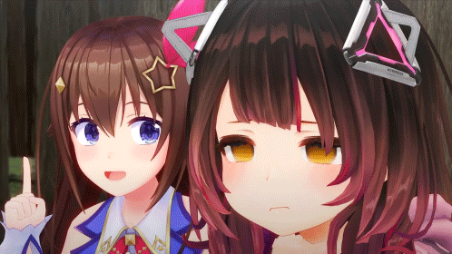 two anime girls are standing next to each other and one has a star on her headband