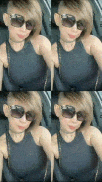 a woman wearing sunglasses and a choker poses for a picture in a car