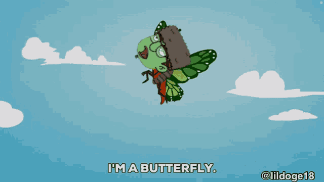 a cartoon of a butterfly with the words i 'm a butterfly