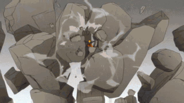 a cartoon drawing of a giant rock being smashed
