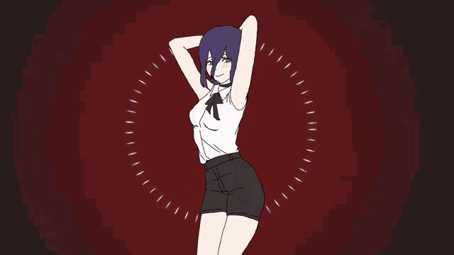 a cartoon drawing of a girl with purple hair dancing