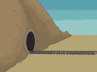 a cartoon of a train going through a tunnel that says iota