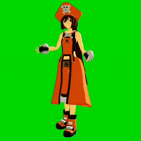 a 3d model of a girl in a pirate outfit is dancing on a green screen .