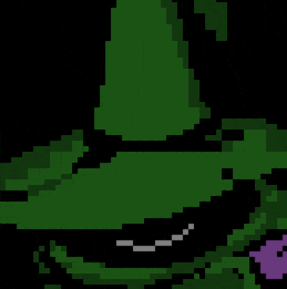 a pixel art drawing of a green frog with a purple flower in the background .