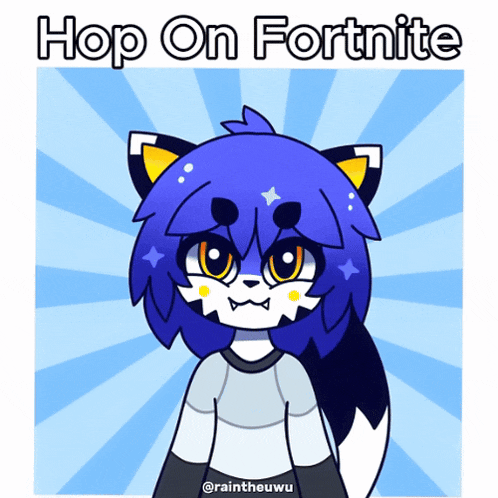 a cartoon drawing of a fox with the words hop on fortnite below it