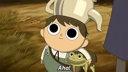 a cartoon character holding a frog and saying aha