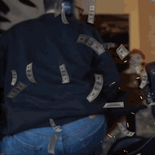 hundred dollar bills falling on a person 's butt