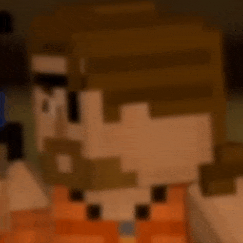 a close up of a pixelated man with a beard and a gun in a video game .