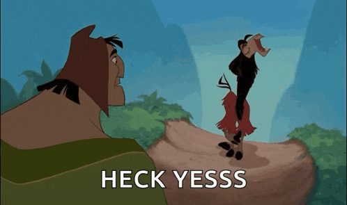 a cartoon of a llama standing on top of a rock with the words heck yesss on the bottom
