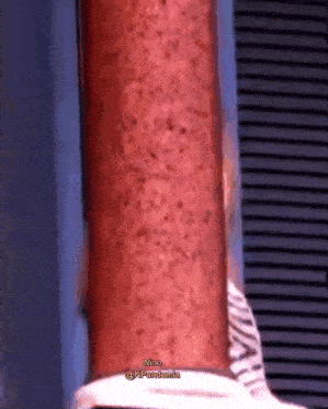 a close up of a person 's leg with the name nino written on the bottom right