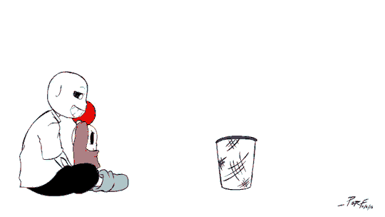 a drawing of a skeleton holding a baby next to a trash can with a red apple in it
