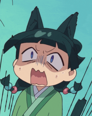 a close up of a cartoon character with a surprised look on her face