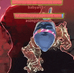 a video game screen shows a monster with the name babyarctic on it