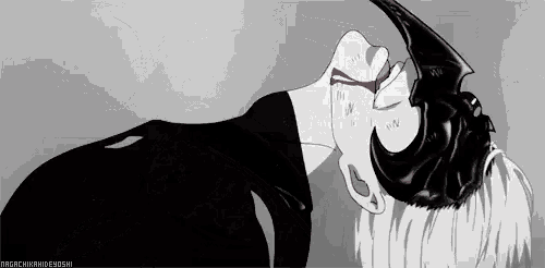 a black and white drawing of a person with horns on their head and blood coming out of their mouth .