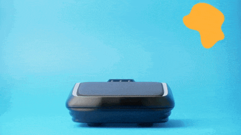 a foot massager is displayed on a blue and orange background