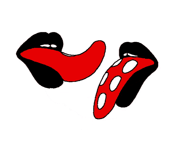 a pair of red and black shoes with white dots on them