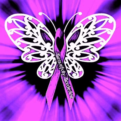 a butterfly with a pink ribbon that says beautifully borderline on it