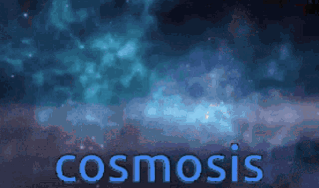 a blue background with the word cosmosis in the middle