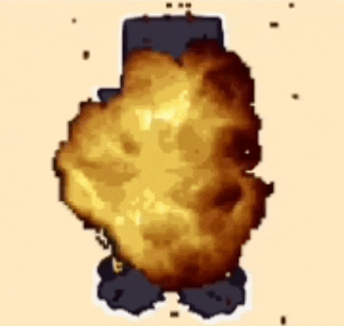 a pixel art illustration of an explosion with a person in the background .
