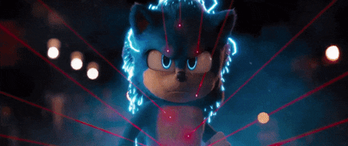 a close up of a sonic the hedgehog surrounded by laser beams