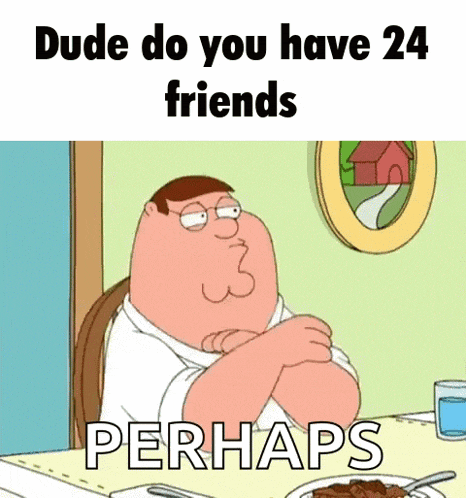 peter griffin from family guy is sitting at a table with his arms crossed .