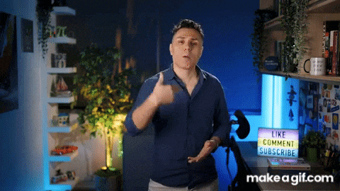 a man gives a thumbs up in front of a sign that says like comment subscribe