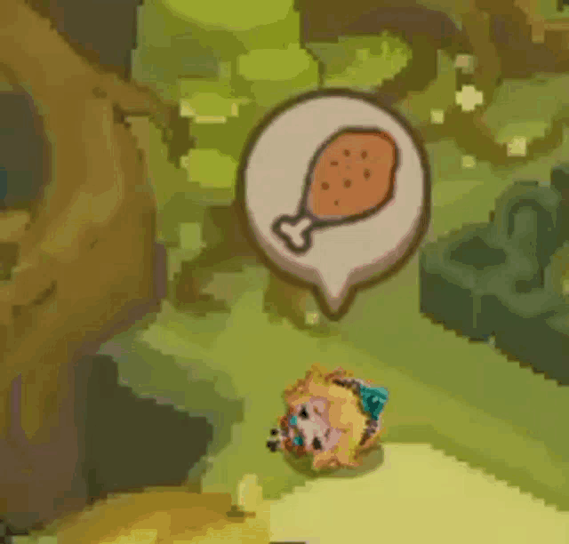a pixel art of a chicken leg in a speech bubble