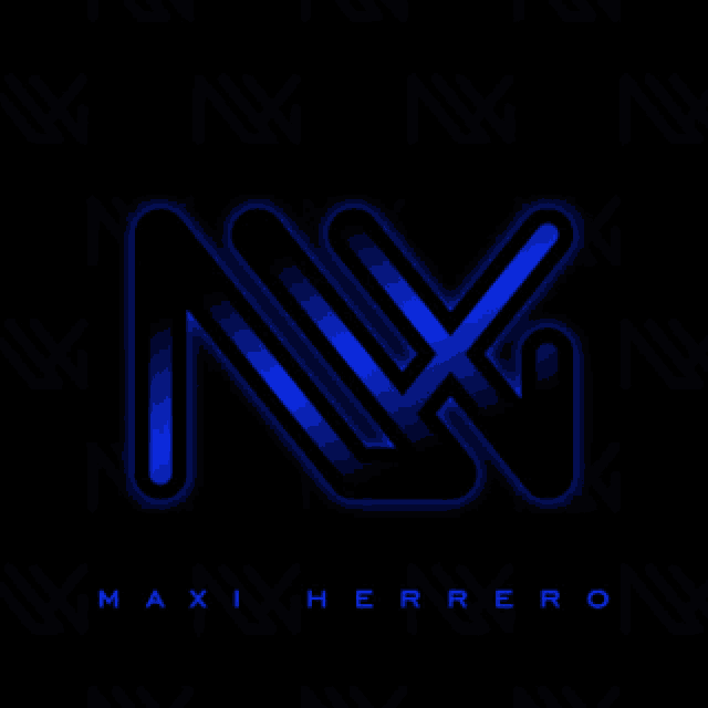 a blue and black logo for maxi herrero with a black background