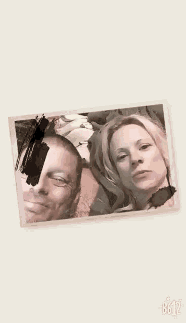 a photo of a man and a woman with b612 written on the bottom