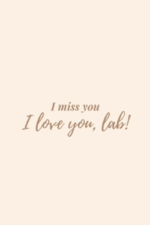 it says `` i miss you , i love you , lab ! '' on a white background .