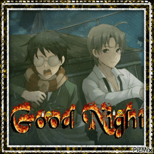 a picture of two anime characters with the words " good night " on the bottom