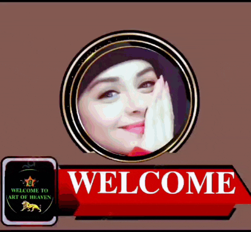 a welcome sign with a picture of a woman and the word welcome