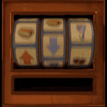 a slot machine with a blue arrow pointing to the right