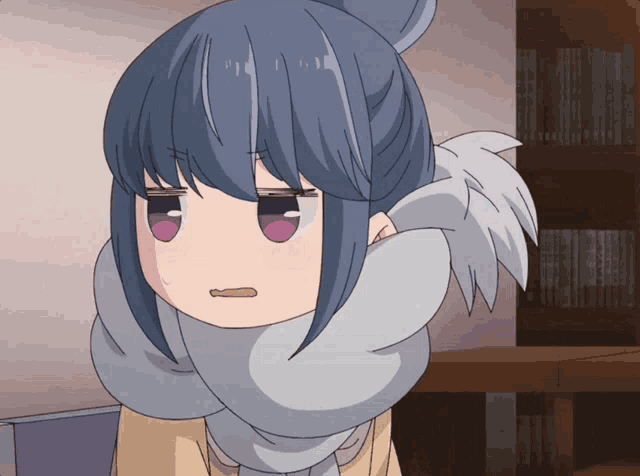 a cartoon girl with a scarf around her neck looks angry
