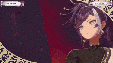 a picture of a girl with purple hair and a feather in her hair with the hashtag hakka3d