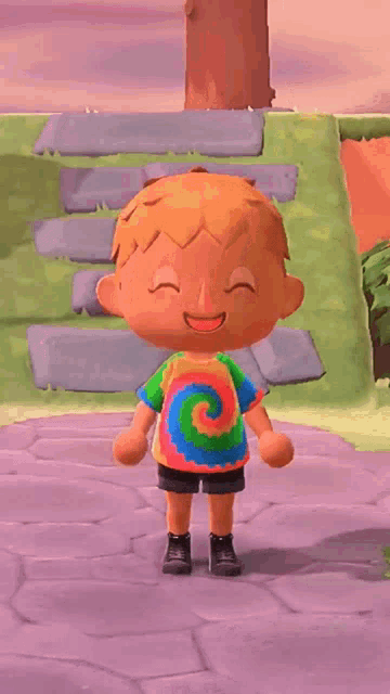 a video game character with a tie dye shirt on