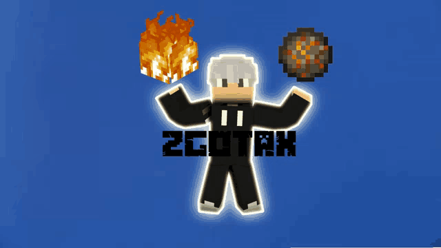 a minecraft character is holding a fireball and a block of lava