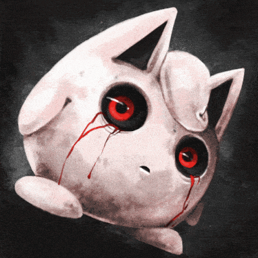 a drawing of a pokemon with red eyes and blood coming out of them
