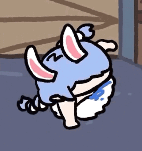 a cartoon drawing of a rabbit wearing a diaper and ears .