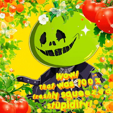 a green tomato with a skull on it 's head surrounded by tomatoes