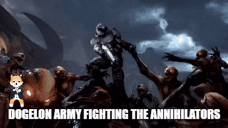 a doge army is fighting a bunch of zombies