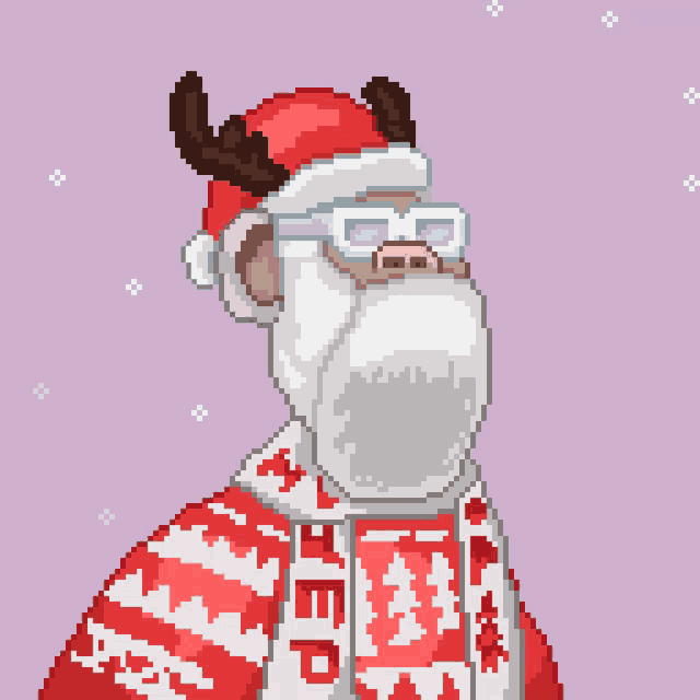 a pixel art of a man wearing a santa hat and scarf