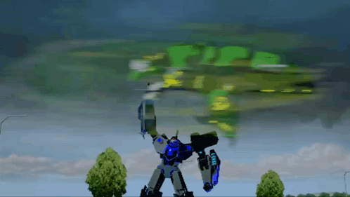 a cartoon drawing of a robot flying through the air