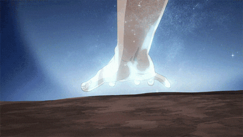 a person 's foot is glowing in the dark with a starry sky in the background