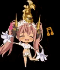 a cartoon of a girl with horns and flowers on her hair