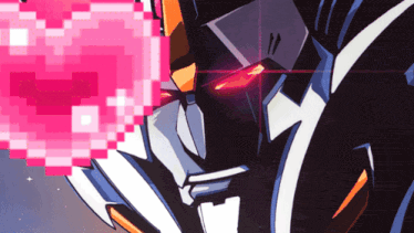 a pixel art of a robot with a pink heart coming out of it 's mouth