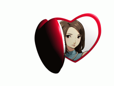 a pair of heart shaped glasses with a picture of two anime girls on them