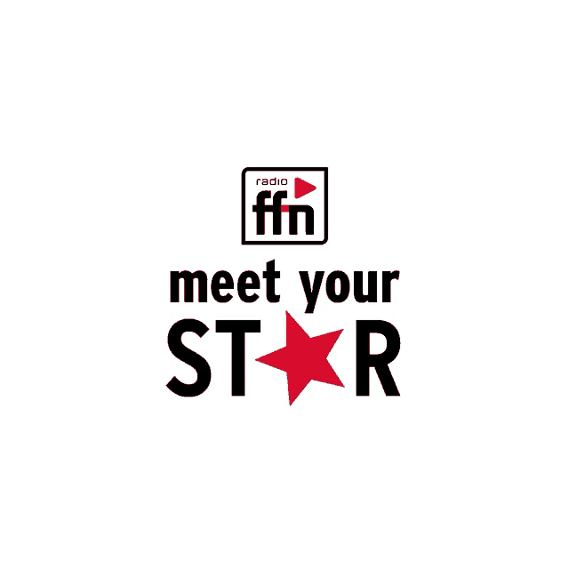a logo for radio ffm meet your star with a red star